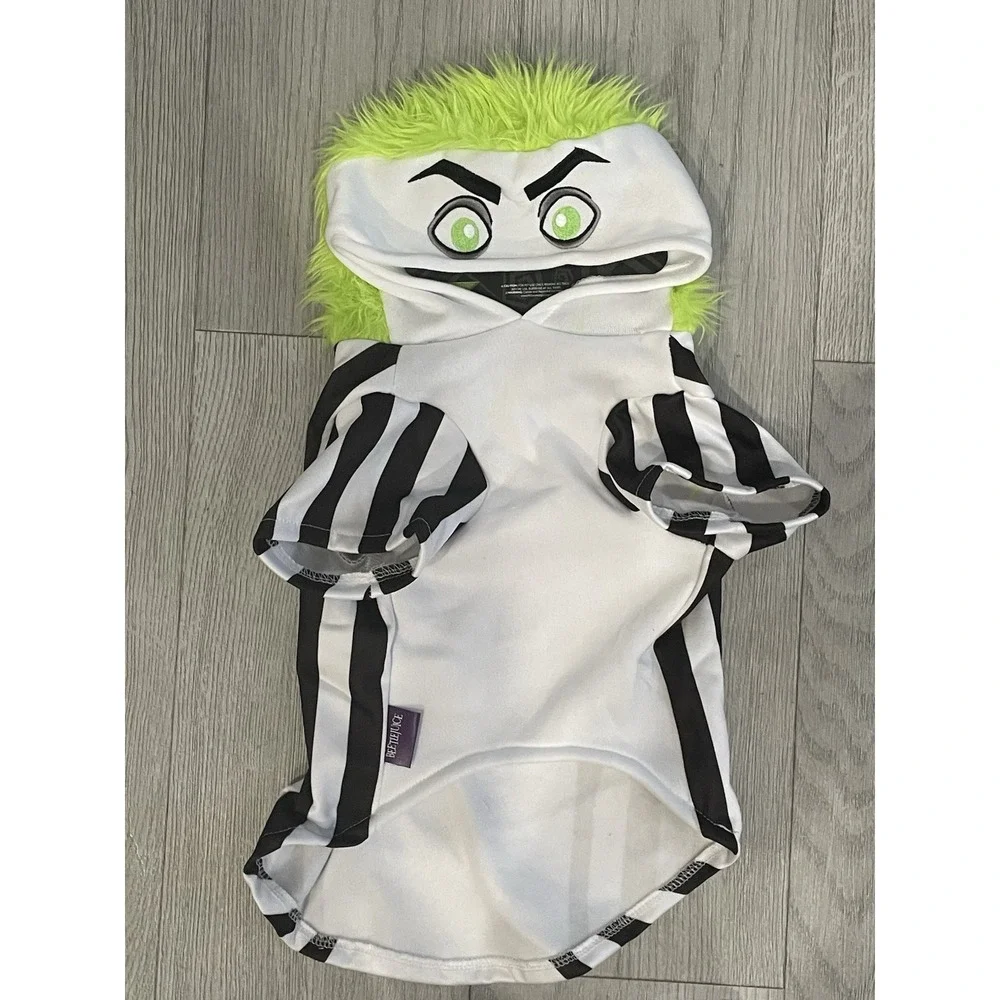 NEW Beetlejuice Green White Black Halloween Pet Dog Costume w/ Hair - Size L
